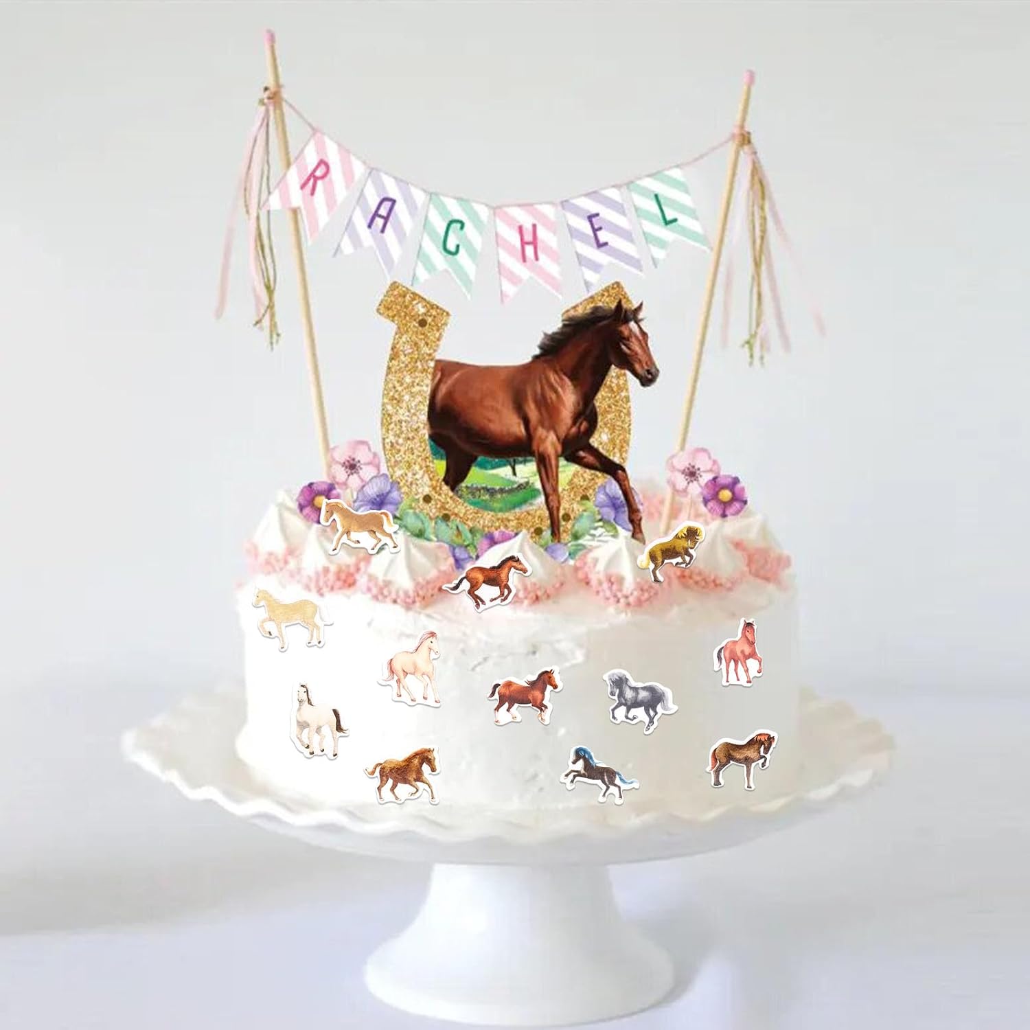48 Stück Essbare Tortendeko Pferd,Kuchen Deko Essbar,Esspapier Pferd Tortendeko,Essbare Pferderennen Cupcake Topper,Pferderennen Muffin Deko Essbar für Geburtstag,Babyparty