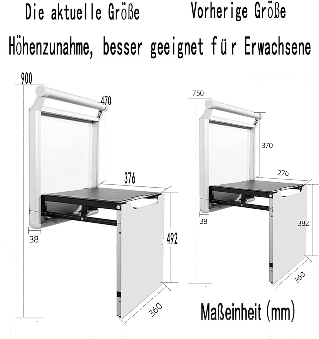 Belastbar bis 350 kg rutschfeste Sitzfläche Wandmontierte Wandklappstuhl Wandhocker Duschklappsitz