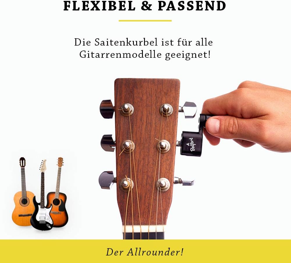 Premium Saitenkurbel BONUS: 4 Plektren + inkl. eBook Saitenspindel für schnelleres Saiten wechseln Für Westerngitarre, Akustikgitarre, Konzertgitarre, Klassische Gitarre + E-Gitarre