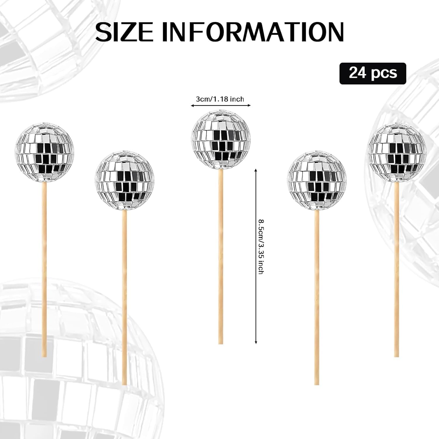 24 Stück Discokugel Kuchen Toppers, 1970S Disco Tortendeko, Disco Balls Cake Toppers für Geburtstags, Disko Themenparty