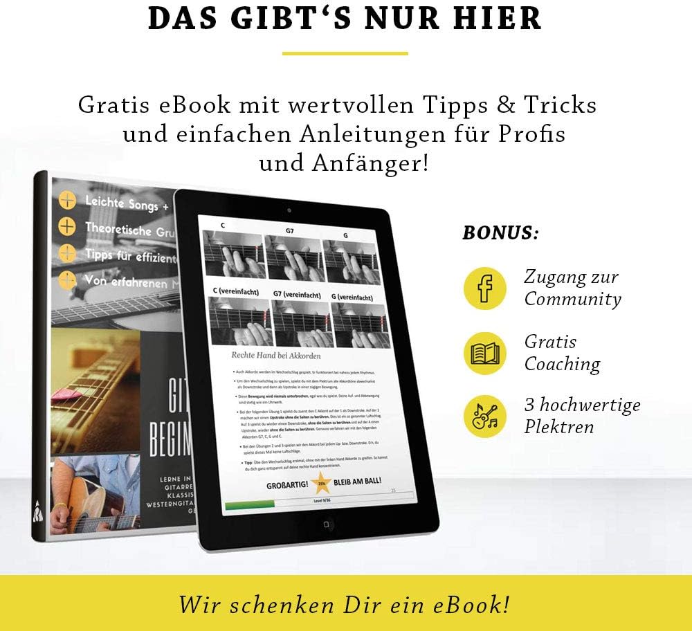 Premium Saitenkurbel BONUS: 4 Plektren + inkl. eBook Saitenspindel für schnelleres Saiten wechseln Für Westerngitarre, Akustikgitarre, Konzertgitarre, Klassische Gitarre + E-Gitarre
