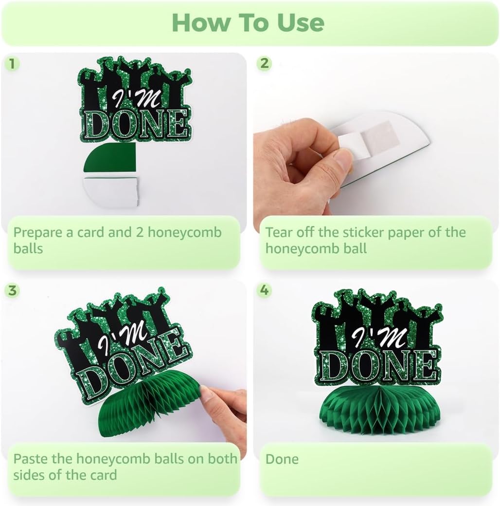 Abschluss-Party-Dekorationen, 2023 schwarz und grün, 9 Stück Congrats Grad Waben-Mittelaufsätze, Klasse 2023, Abschluss-Partyzubehör, Tischaufsätze, Abschlussfeier