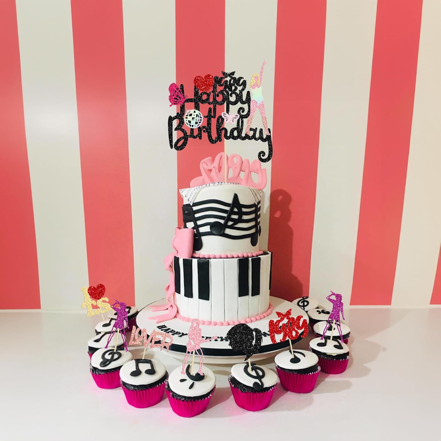 Cupcake-Topper mit Musik-Sängermotiv, glitzernd, "Happy Birthday", seit 1989, beliebte Sänger-Cupcake-Picks für Liebhaber, Konzert, Geburtstagsparty, Zubehör, 25 Stück