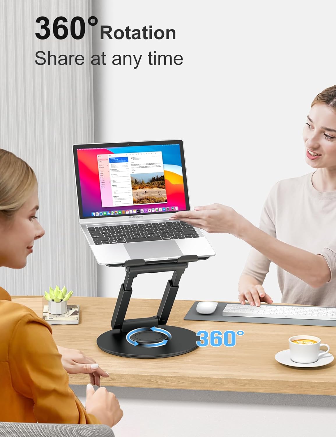 Laptop Ständer Höhenverstellbar mit 360° Drehbarer Basis, Ergonomisch Laptopständer, Laptop Erhoehung Fuer Schreibtisch, Standing Laptop Stand Computer Ständer mit MacBook Pro, Laptops 10–17"-Schwarz