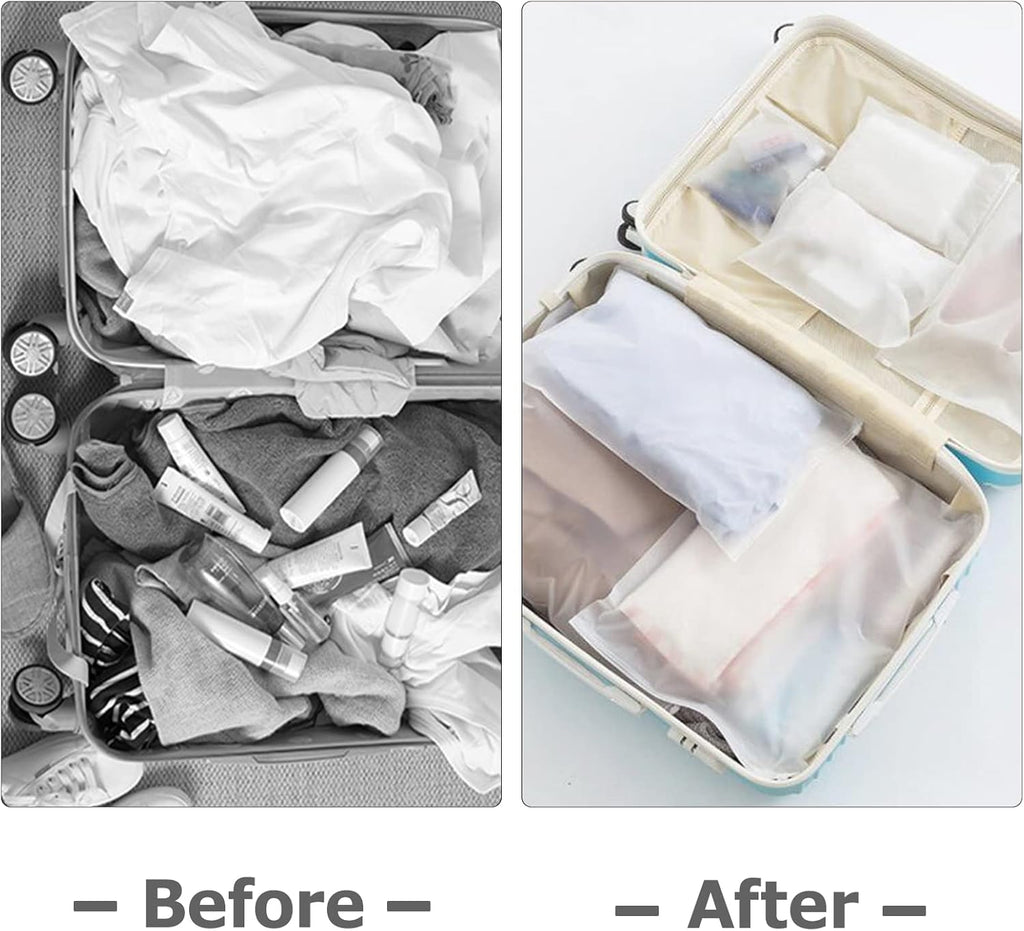 25 Stück Reisetaschen set Zip-Beutel Kunststoff-Reißverschluss-Reisetasche, Koffer Organizer Tasche, wiederverwendbare transparente Beutel zum Verpacken von Kleidung Unterwäsche Schuhen Kosmetik