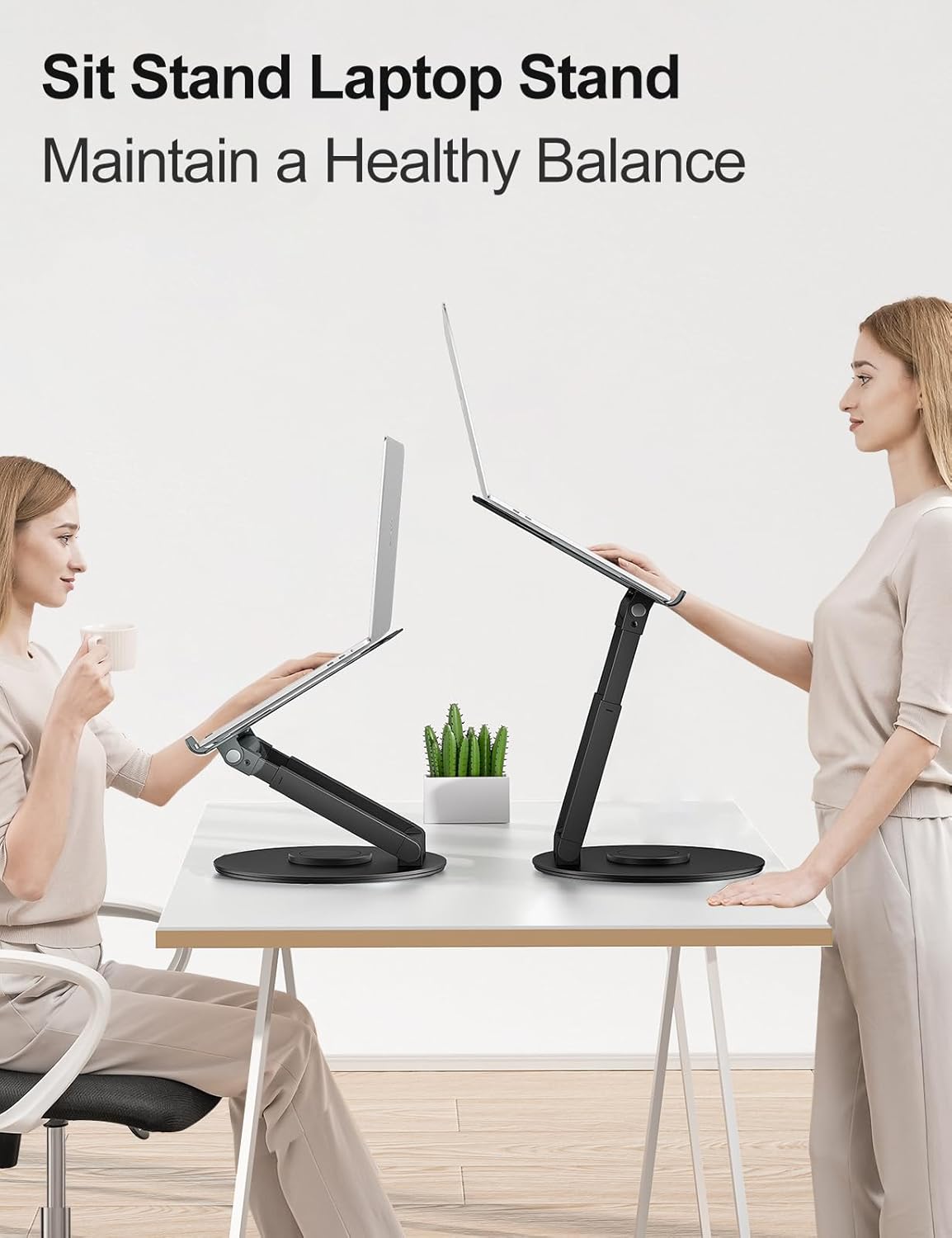 Laptop Ständer Höhenverstellbar mit 360° Drehbarer Basis, Ergonomisch Laptopständer, Laptop Erhoehung Fuer Schreibtisch, Standing Laptop Stand Computer Ständer mit MacBook Pro, Laptops 10–17"-Schwarz