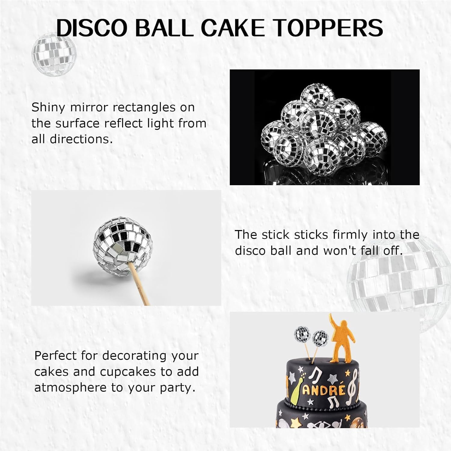 24 Stück Discokugel Kuchen Toppers, 1970S Disco Tortendeko, Disco Balls Cake Toppers für Geburtstags, Disko Themenparty