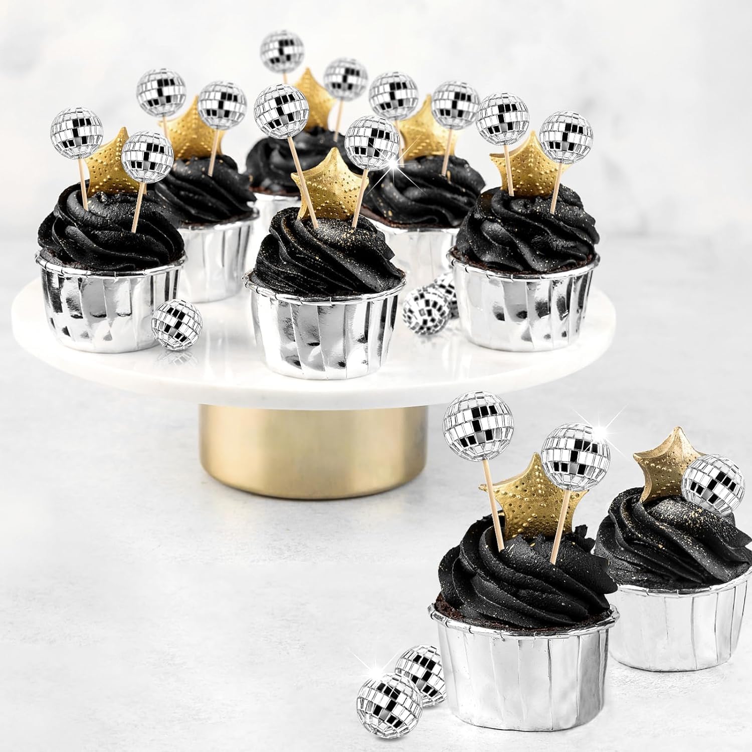 24 Stück Discokugel Kuchen Toppers, 1970S Disco Tortendeko, Disco Balls Cake Toppers für Geburtstags, Disko Themenparty