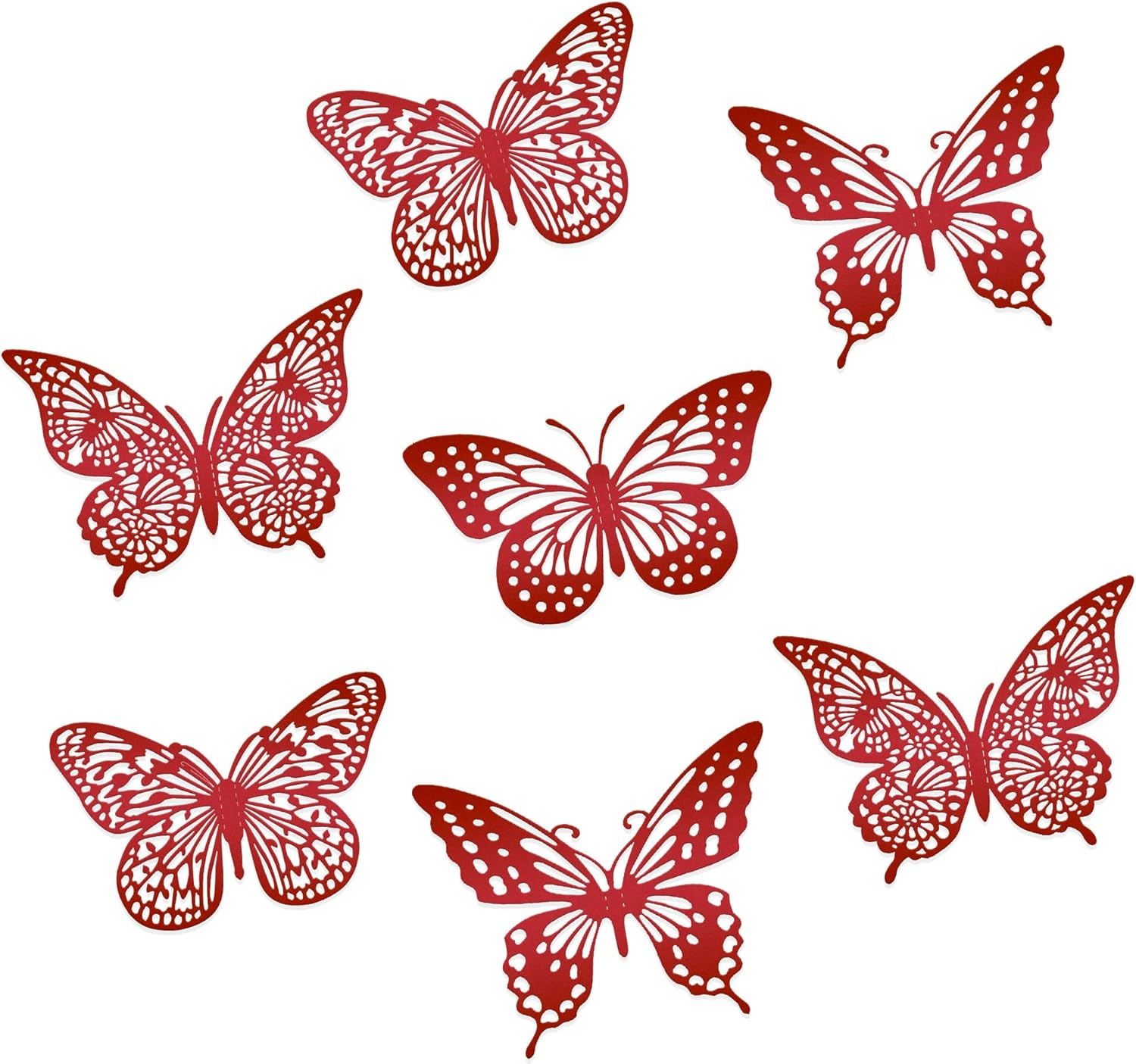 Cupcake-Topper in Schmetterlingsform, 48 Stück, Rot, verschiedene Größen, hohl, Kunst, Schmetterlings-Kuchenaufsatz, Dekorationen für Babyparty, Hochzeit, Jahrestag, Kindergeburtstag