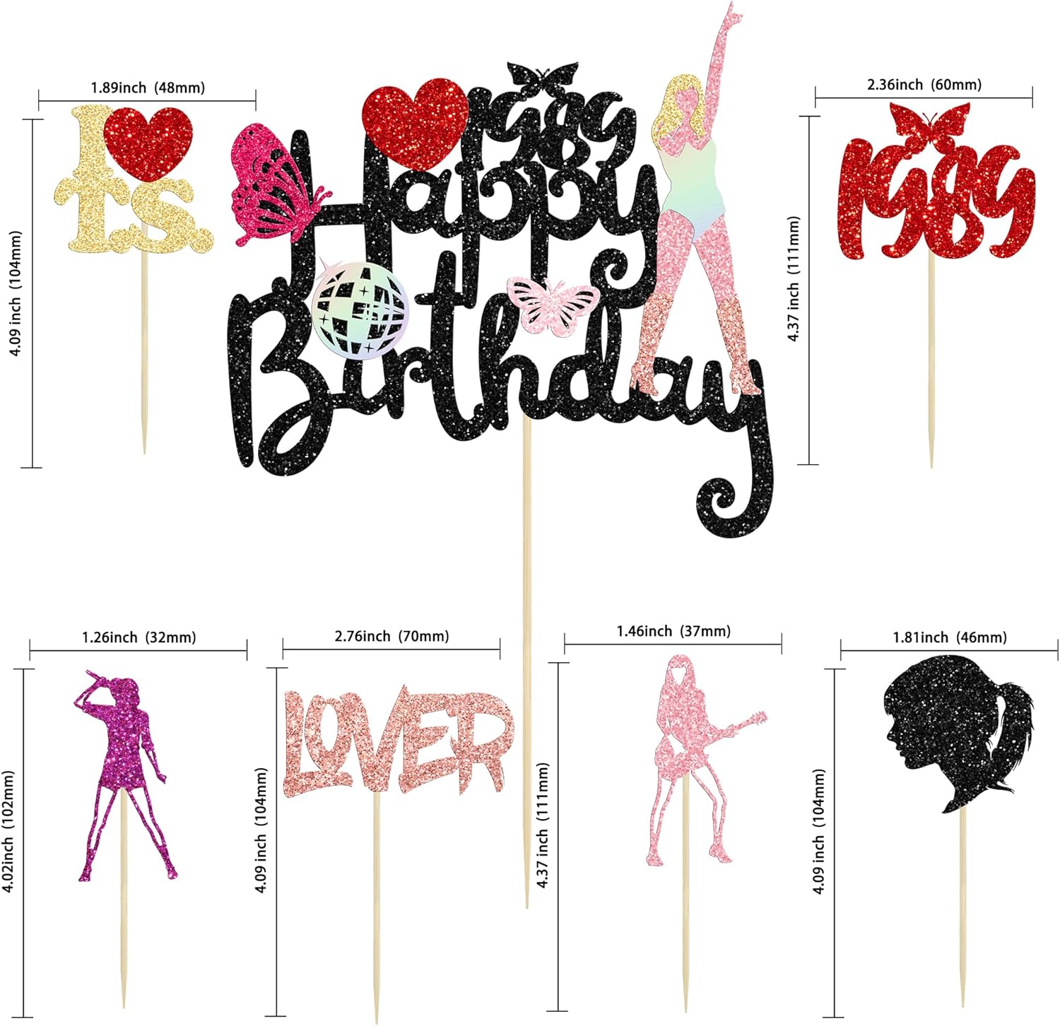 Cupcake-Topper mit Musik-Sängermotiv, glitzernd, "Happy Birthday", seit 1989, beliebte Sänger-Cupcake-Picks für Liebhaber, Konzert, Geburtstagsparty, Zubehör, 25 Stück