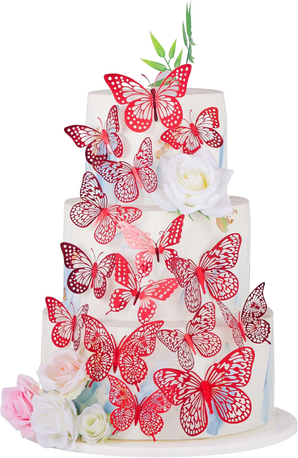 Cupcake-Topper in Schmetterlingsform, 48 Stück, Rot, verschiedene Größen, hohl, Kunst, Schmetterlings-Kuchenaufsatz, Dekorationen für Babyparty, Hochzeit, Jahrestag, Kindergeburtstag